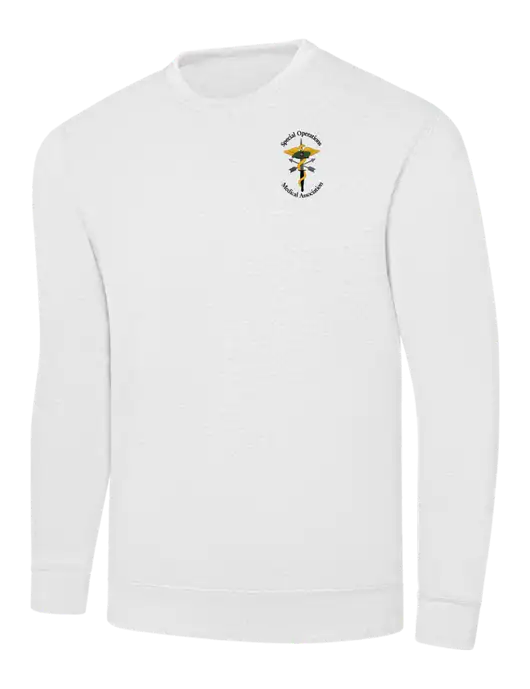 White 7.8 oz Ring Spun Crew Sweatshirt w/SOMA Logo