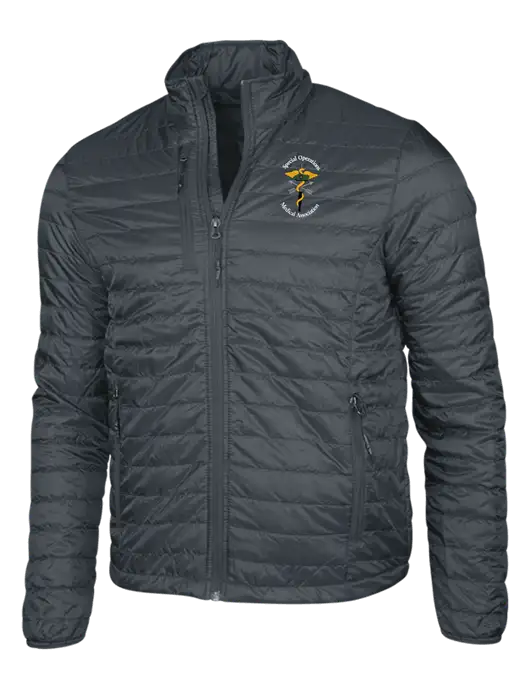 Dark Grey Puffy Packable Jacket w/SOMA Logo