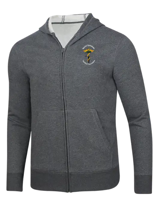 Full-Zip Dark Grey Heather Heavyweight Hooded Sweatshirt w/SOMA Logo