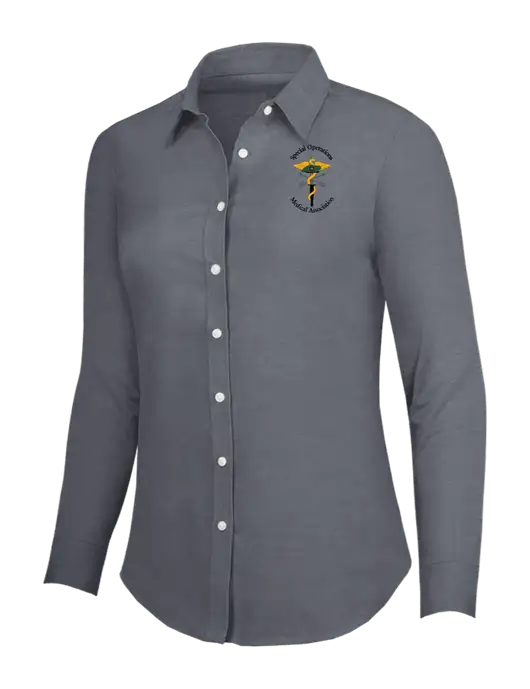 Dark Grey Womens SuperPro Oxford Shirt w/SOMA Logo
