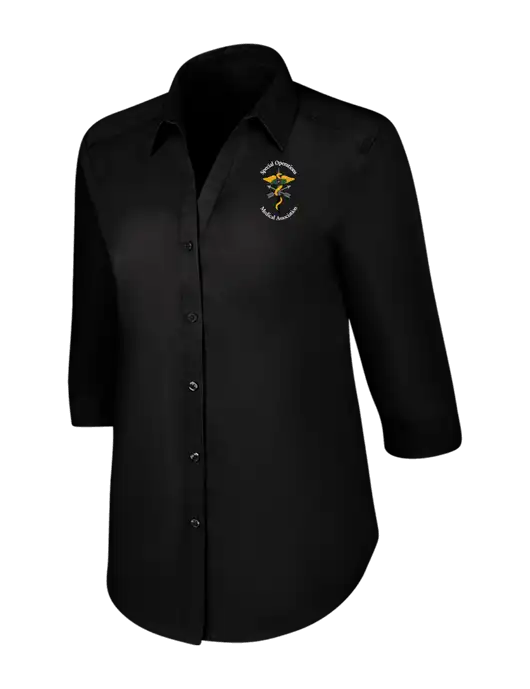 Womens Black 3/4 Sleeve Carefree Poplin Shirt w/SOMA Logo
