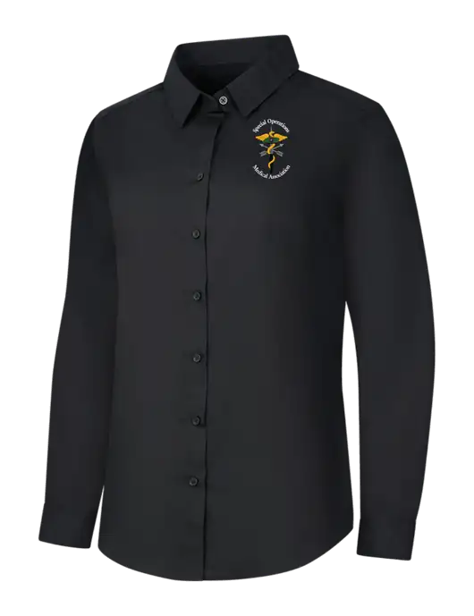 Womens Black Long Sleeve Carefree Poplin Shirt w/SOMA Logo