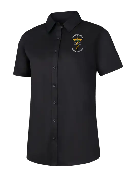 Womens Black Short Sleeve Superpro React Twill Shirt w/SOMA Logo