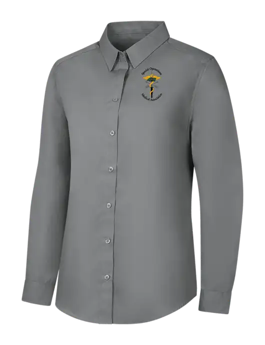 Womens Medium Grey Long Sleeve Carefree Poplin Shirt w/SOMA Logo