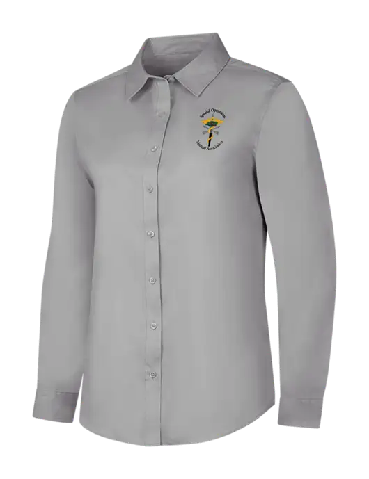 Light Grey Womens Long Sleeve Superpro React Twill Shirt w/SOMA Logo