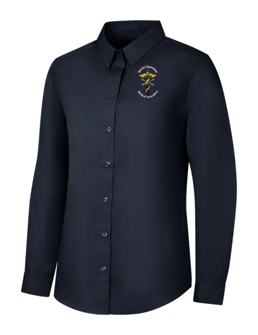 Womens River Blue Navy Long Sleeve Carefree Poplin Shirt w/SOMA Logo