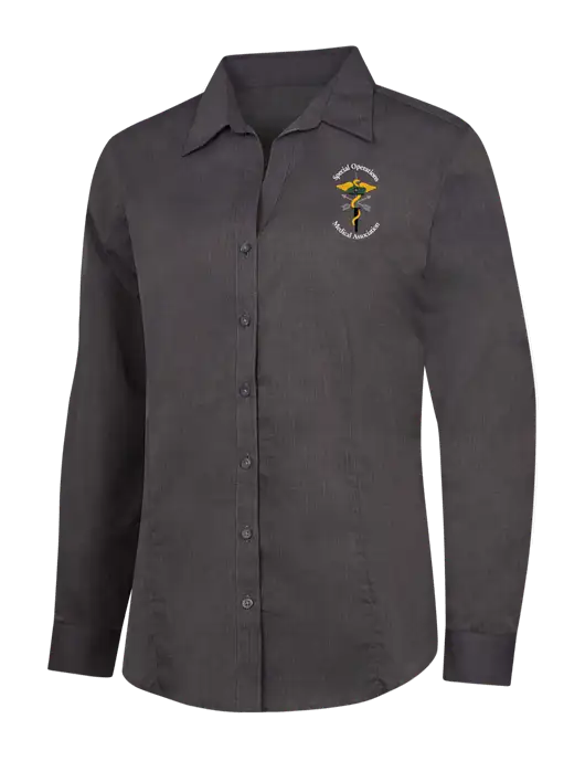 Womens Soft Black Crosshatch Easy Care Shirt w/SOMA Logo
