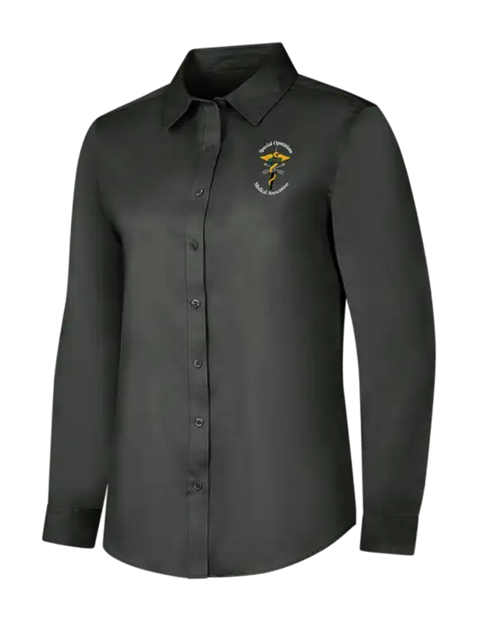 Dark Grey Womens Long Sleeve Superpro React Twill Shirt w/SOMA Logo