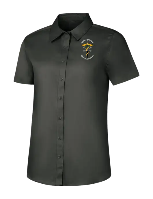 Womens Dark Grey Short Sleeve Superpro React Twill Shirt w/SOMA Logo