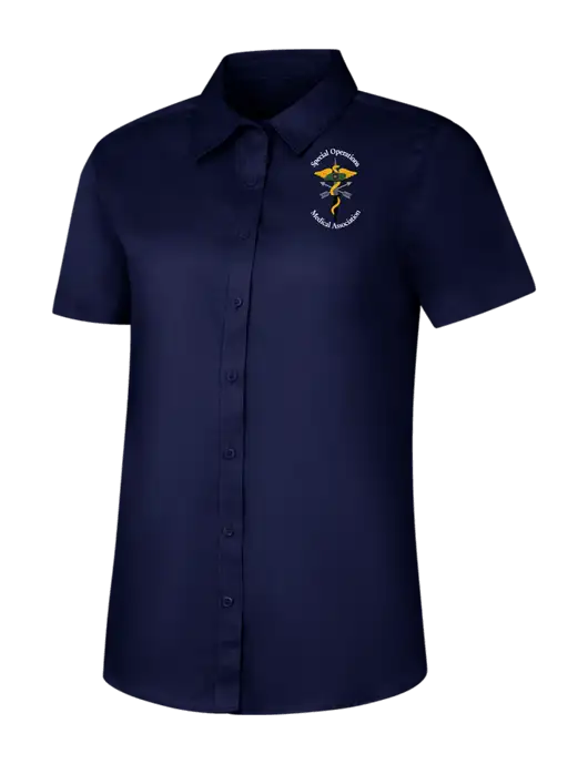 Womens Navy Short Sleeve Superpro React Twill Shirt w/SOMA Logo