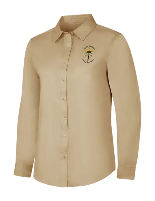 Dark Tan Womens Long Sleeve Superpro React Twill Shirt w/SOMA Logo
