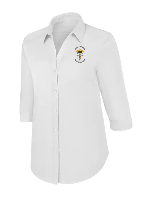 Womens White 3/4 Sleeve Carefree Poplin Shirt w/SOMA Logo