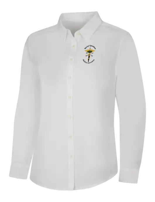 Womens White Long Sleeve Superpro React Twill Shirt w/SOMA Logo