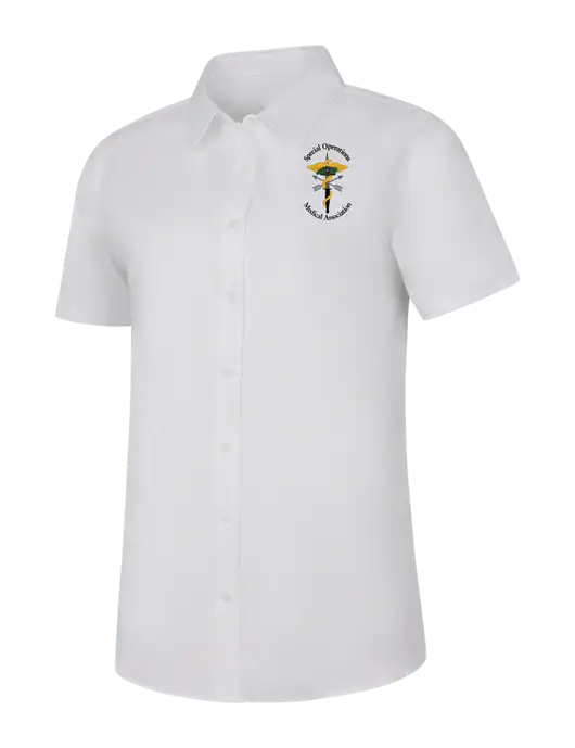 Womens White Short Sleeve Superpro React Twill Shirt w/SOMA Logo