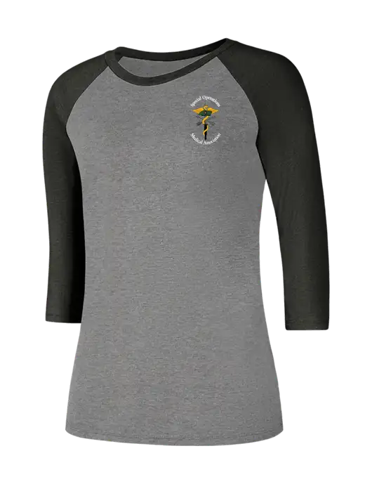 Womens Simply Soft 3/4 Sleeve Black Frost/Grey Frost Ring Spun Cotton T-Shirt w/SOMA Logo