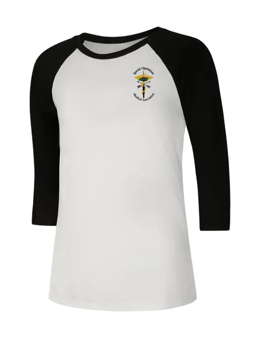 Womens Simply Soft 3/4 Sleeve Black/White Ring Spun Cotton T-Shirt w/SOMA Logo