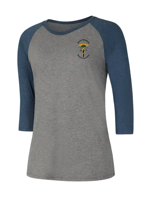 Womens Simply Soft 3/4 Sleeve Navy Frost/Grey Frost Ring Spun Cotton T-Shirt w/SOMA Logo