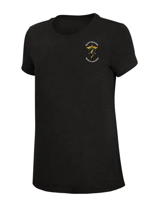 Womens Simply Soft Black 4.5oz Poly/Combed Ring Spun Cotton T-Shirt w/SOMA Logo