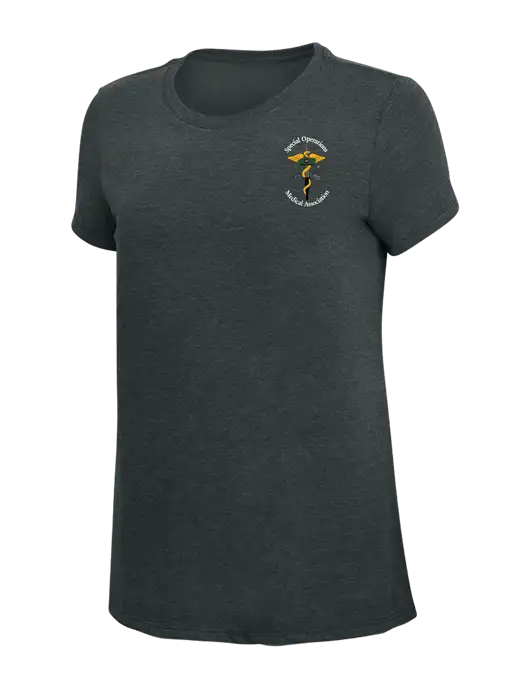 Womens Simply Soft Black Frost 4.5oz Poly/Combed Ring Spun Cotton T-Shirt w/SOMA Logo