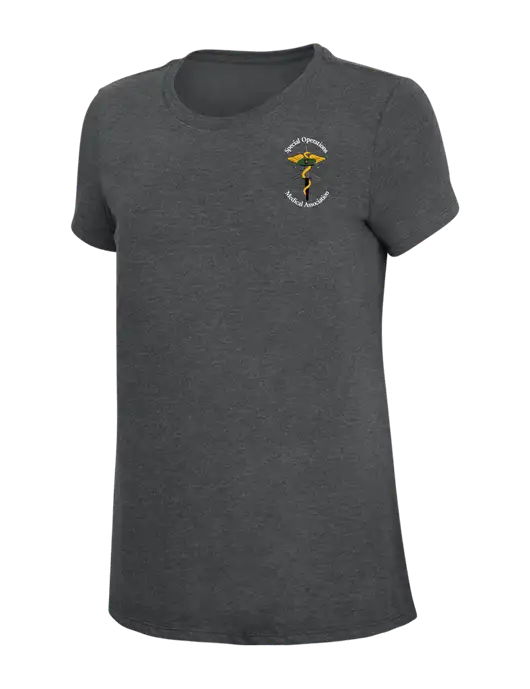 Womens Simply Soft Charcoal 4.5oz Poly/Combed Ring Spun Cotton T-Shirt w/SOMA Logo
