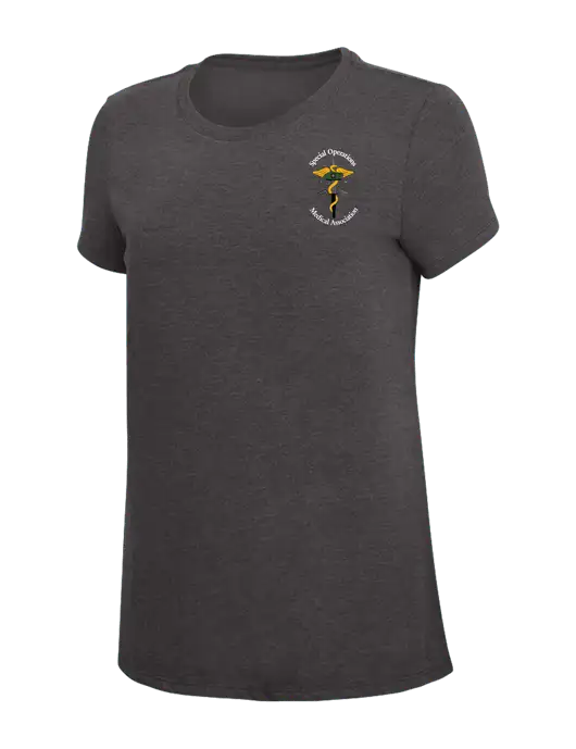 Womens Simply Soft Heather Charcoal 4.5oz  Poly/Combed Ring Spun Cotton T-Shirt w/SOMA Logo
