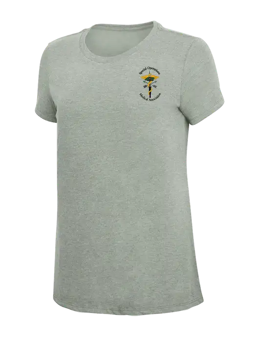 Womens Simply Soft Heathered Light Grey 4.5oz Poly/Combed Ring Spun Cotton T-Shirt w/SOMA Logo