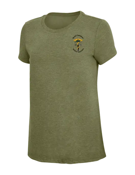 Womens Simply Soft Military Green Frost 4.5oz Poly/Combed Ring Spun Cotton T-Shirt
 w/SOMA Logo