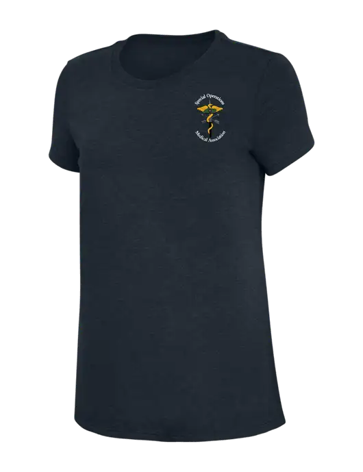 Womens Simply Soft Navy 4.5oz Poly/Combed Ring Spun Cotton T-Shirt w/SOMA Logo