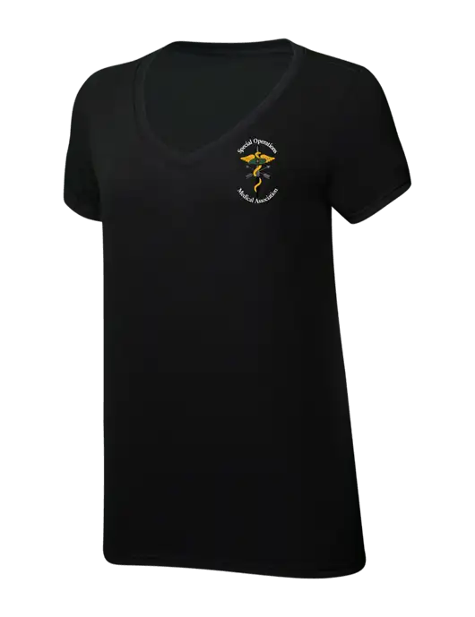Womens Simply Soft V-Neck Black 4.5oz  Poly/Combed Ring Spun Cotton T-Shirt w/SOMA Logo