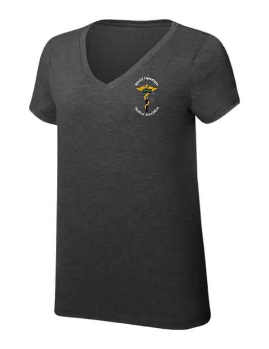 Womens Simply Soft V-Neck Black Frost 4.5oz  Poly/Combed Ring Spun Cotton T-Shirt w/SOMA Logo