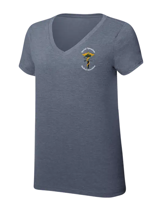 Womens Simply Soft V-Neck Navy Frost 4.5oz  Poly/Combed Ring Spun Cotton T-Shirt w/SOMA Logo