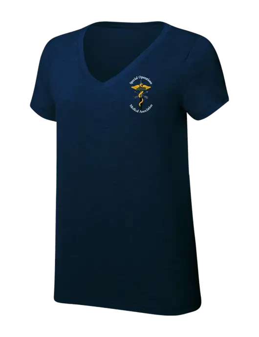 Womens Simply Soft V-Neck New Navy 4.5oz  Poly/Combed Ring Spun Cotton T-Shirt w/SOMA Logo