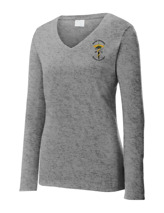 Womens  V-Neck Ring Spun Grey Heather 4.5 oz Long Sleeve T-Shirt w/SOMA Logo