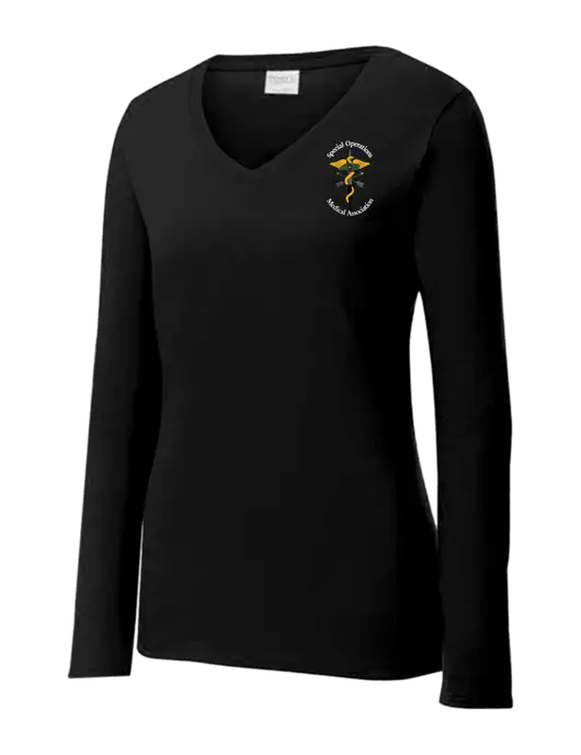 Womens V-Neck Ring Spun Jet Black 4.5 oz Long Sleeve T-Shirt w/SOMA Logo