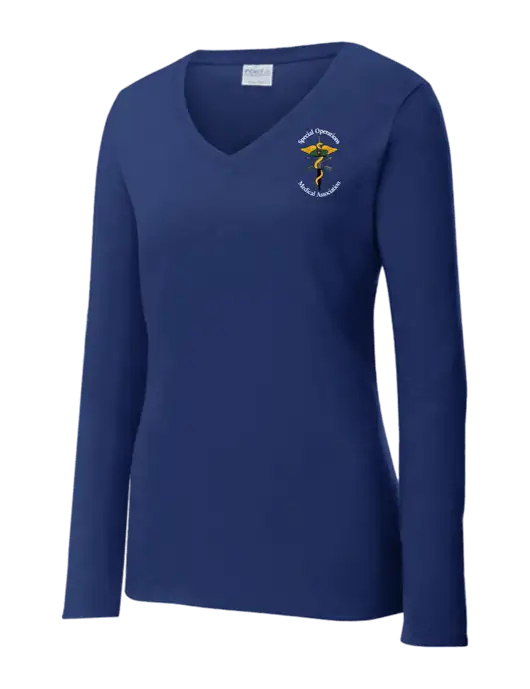 Womens  V-Neck Ring Spun Navy 4.5 oz Long Sleeve T-Shirt w/SOMA Logo